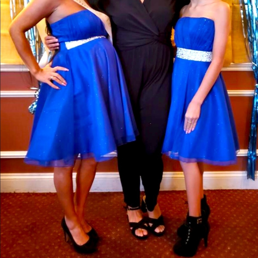 Blue strapless dress